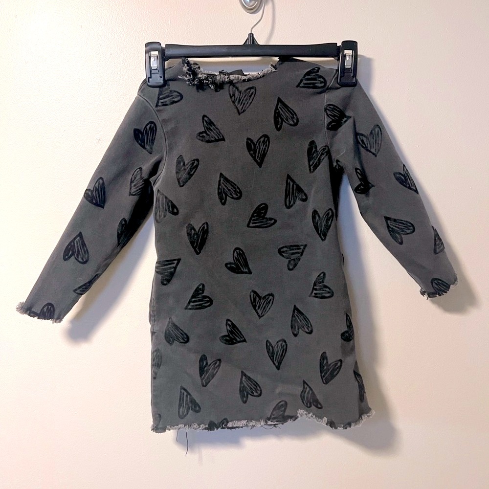 Girls Dress Stella McCartney Black Denim distressed Hearts Size 5 long sleeve
